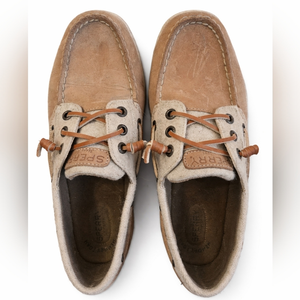 Sperry Top-Sider 9.5M Boat Shoes Tan Beige Lace Up Casual Women’s Pre-Owned